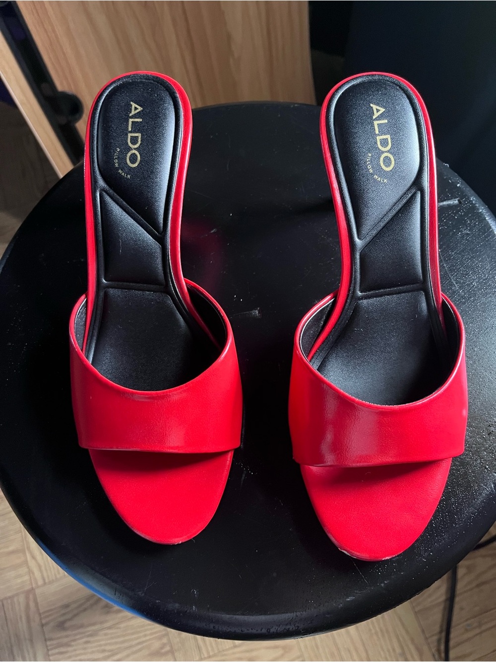 ALDO Red Slide Mules with Padded Black Insole